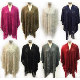 12 Wholesale Wholesale Knitted Multi Patterned Wraps Multi Purpose Ponchos Ast