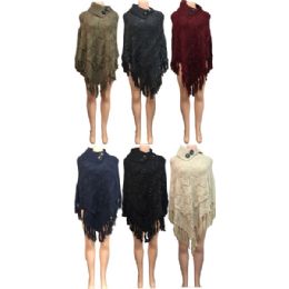 12 Wholesale Wholesale Knitted Poncho Button Collar With Sequins And Fringes