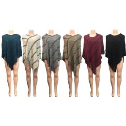 12 Wholesale Wholesale Winter Knitted Poncho Two Tone Square Pattern Assorted