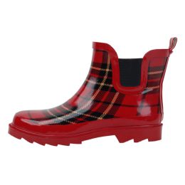 18 Wholesale Ladies Red Plaid Rubber Rain Boots (5 Inches Tall)