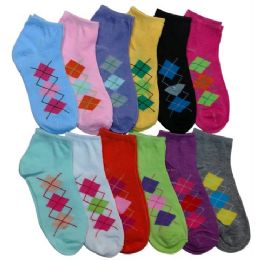 180 Wholesale Womens Argyle Printed Ankle Socks