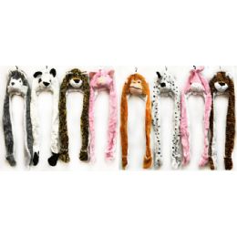48 Wholesale Plush Fuzzy Long Animal Hat With Mittens