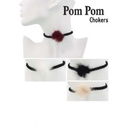 72 Pieces Assorted Color Pom Pom Chokers - Necklace