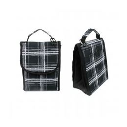 24 Wholesale 10" Insulated Lunch Bag In A Black Plaid Print