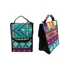 24 Wholesale 10" Insulated Lunch Bag In A Dark Aztec Print