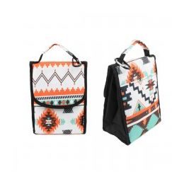 24 Wholesale 10" Insulated Lunch Bag In A Light Aztec Print