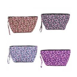 60 Pieces Quilted Cosmetic Make Up Bag In A Floral Print - Cosmetic Cases