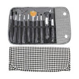 36 Wholesale 10 Piece Cosmetic Brush Set In A Houndstooth Print