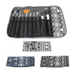 36 Wholesale 10 Piece Cosmetic Brush Set In A Aztec Print