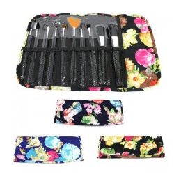 36 Wholesale 10 Piece Cosmetic Brush Set In A Floral Print