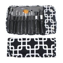 36 Wholesale 10 Piece Cosmetic Brush Set In An Overlapping Squares Print