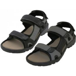 24 Wholesale Men's Double Velcro Pu Sandals