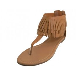 18 Wholesale Woman's Fringe Thong Sandals Beige Size 5-10