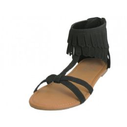 18 Wholesale Woman's Fringe Slide Sandals Black Size 5-10