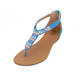 18 Wholesale Lady Rhinestone Sandals With Back Zipper Blue Size 5-10
