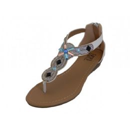 18 Wholesale Lady Rhinestone Sandals With Back Zipper White Size 5-10