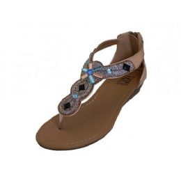 18 Wholesale Lady Rhinestone Sandals With Back Zipper Rose Gold Size 6-11
