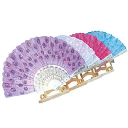 36 Wholesale Silk Fan Astd Clrs 9"