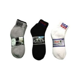 144 Units of Boys Sports Sock Ankle With Logo In Black Size 9-11 - Boys Ankle Sock