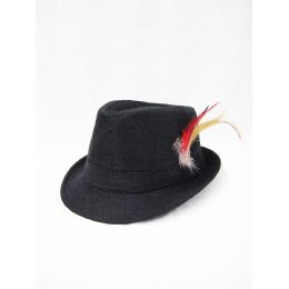 36 Wholesale Wool Fedora Hat With Feather Black