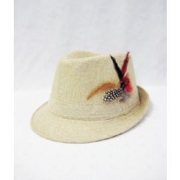 36 Pieces Wool Fedora Hat With Feather Cream - Fedoras, Driver Caps & Visor