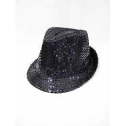 36 Wholesale Black Sequin Fedora Hat