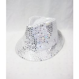 36 Wholesale White Silver Sequin Fedora Hat