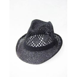 36 Wholesale Straw Black Fedora Hat