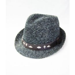 36 Wholesale Straw Black Fedora Hat With Studs