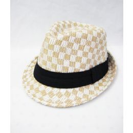 36 Wholesale Beige Checker Fedora Hat