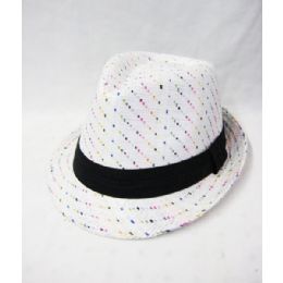 36 Wholesale White Multicolor Dot Straw Fedora Hat