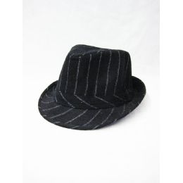 36 Wholesale Striped Black Fedora Hat