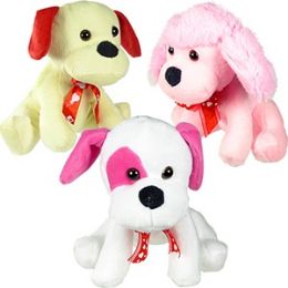 48 Wholesale Plush Dogs W/heart Bow Ties