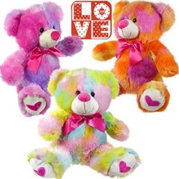 24 Pieces Plush Tie Dyed Bears W/ Heart Paws. - Valentines