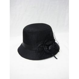 36 Pieces Black Lady Hat With Flower - Sun Hats