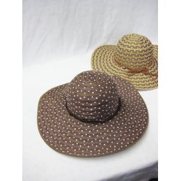 36 Wholesale Straw Summer Ladies Polka Dot Hat With Bow
