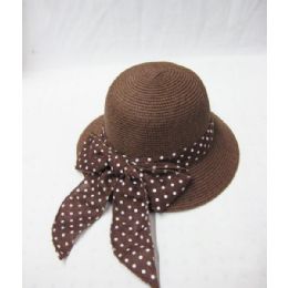 36 Pieces Straw Summer Ladies Polka Dot Ribbon - Sun Hats