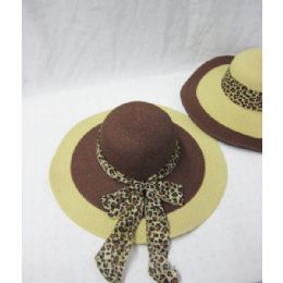 36 Pieces Womens Straw Summer Sun Hat With Cheetah Ribbon - Sun Hats