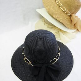24 Wholesale Straw Summer Ladies Chain Sun Hat
