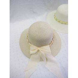 24 Pieces Ladies Summer Sun Hat With Ribbon And Chain - Sun Hats