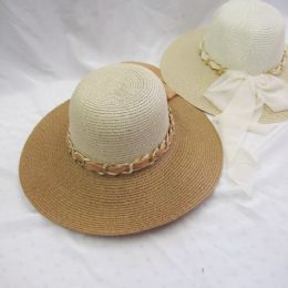 24 Wholesale Ladies Summer Sun Hat With Chain And Bow