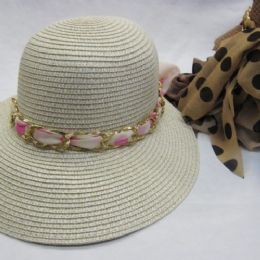 24 Pieces Ladies Summer Visor Sun Hat With Pulled Through Ribbon And Chain - Sun Hats