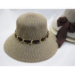 24 Wholesale Ladies Summer Visor Sun Hat With Ribbon And Chain