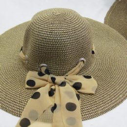 24 Wholesale Ladies Summer Sun Hat With Polka Dot Ribbon