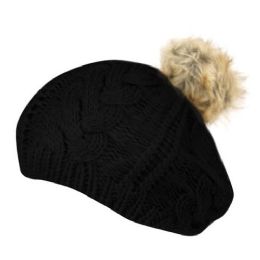 24 Pieces Berets With Fur Pompom - Fashion Winter Hats