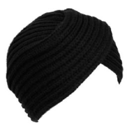 24 Pieces Chunky Knit Turban Style Beanie In Black - Fashion Winter Hats