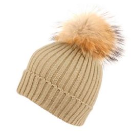 12 Pieces Warm Cable Knit Beanie With Raccoon Fur Pom Pom - Fashion Winter Hats