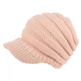 24 Pieces Ribbed Cable Knit Beanie W/visor Brim - Fashion Winter Hats