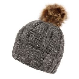 12 Wholesale Two Tone Cable Knit Beanie With Pom Pom & Sherpa Lining Assorted