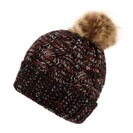 24 Wholesale Multi Color Thick Cable Knit Beanie W/pom Pom And Sherpa Fleece